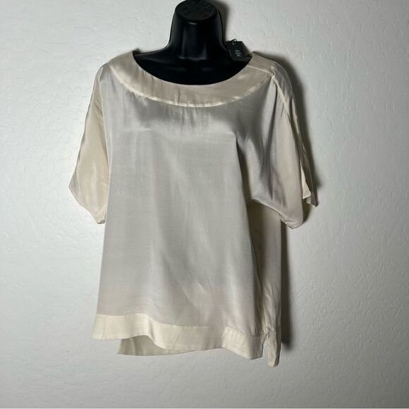 Tibi Cream Ivory 100% Silk Popover Dolman Sleeves Lightweight Sit Hem Blouse S - Picture 2 of 8